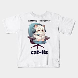 Cute Cat Sitting in Computer Chair Kids T-Shirt